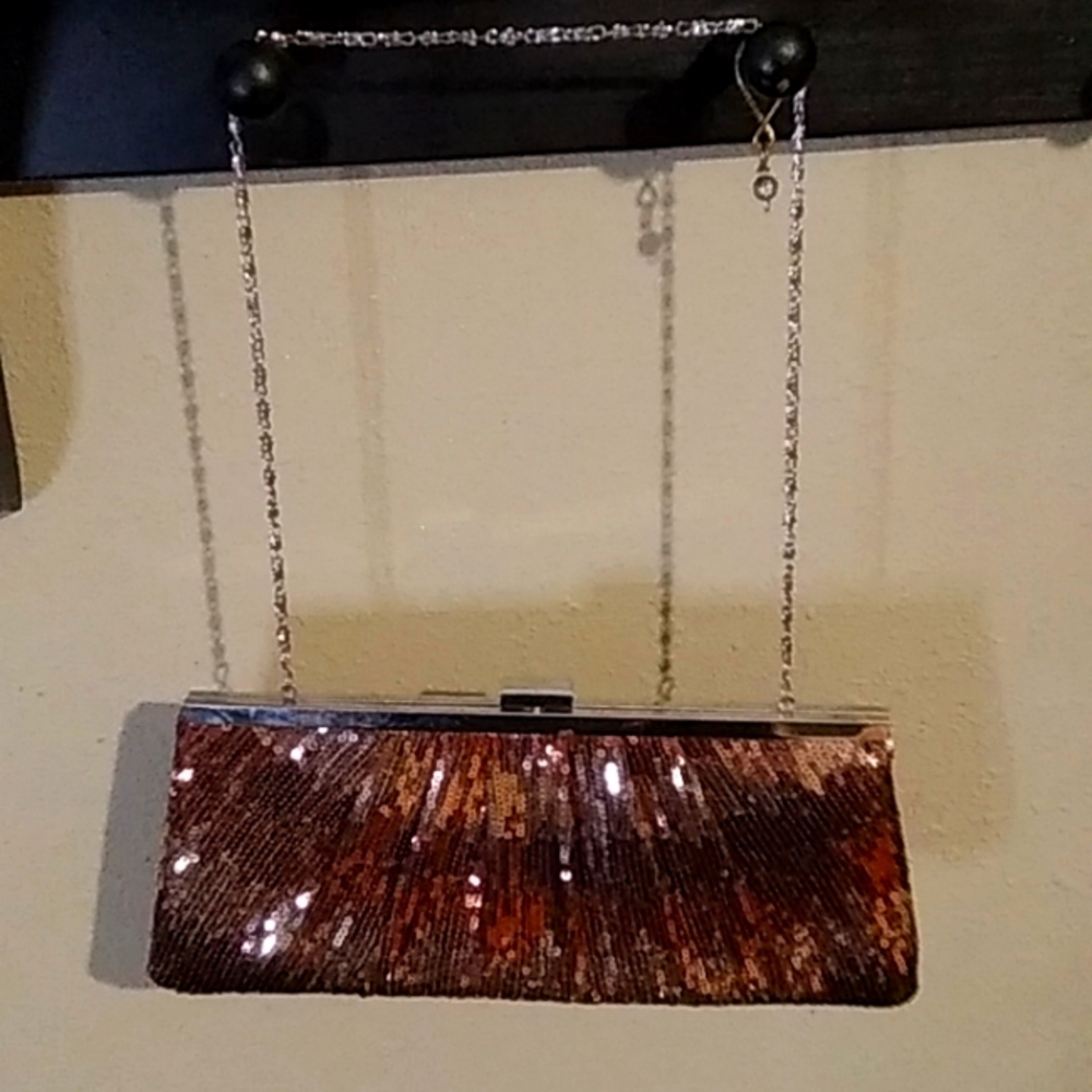 Vintage clutch purse with gold sequins. By Jessica McClintock
